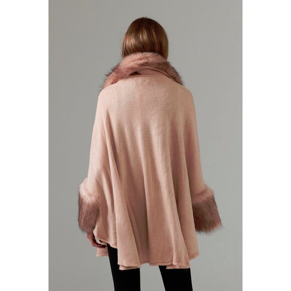 NWOT Joseph Ribkoff nude blush pink knit cape with faux fur accents, OS - Picture 3 of 9
